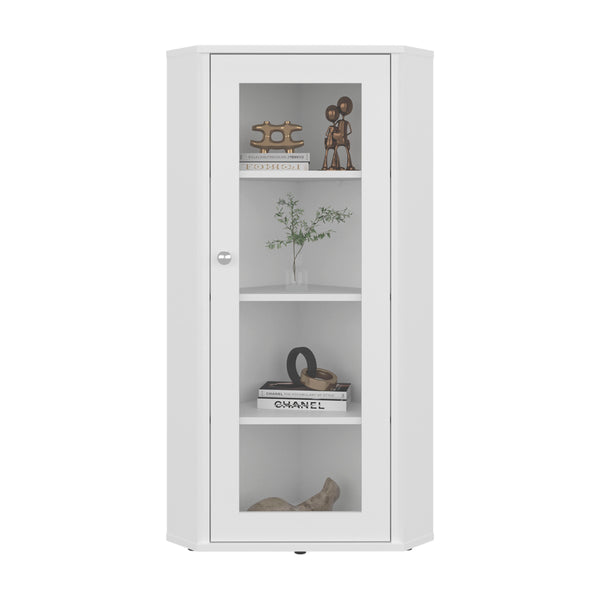 English Elm Ruffin Single Door Display Cabinet Four Shelves White Slim Storage for Any Room B097P474260