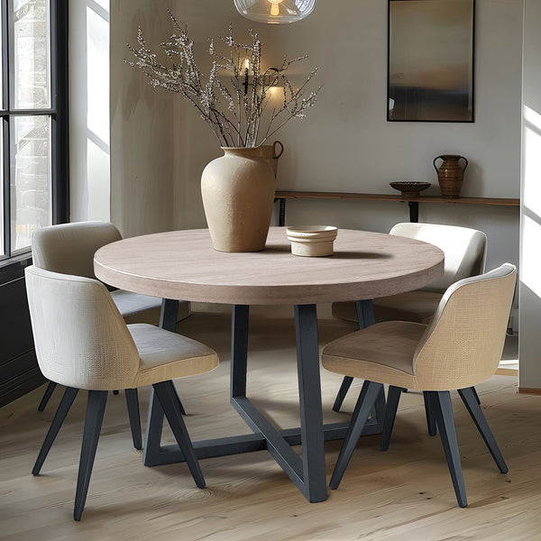 JLA Home Chapel Hill - Round Round Dining Table Wheat Veneer Top with Slate Legs — Compact Modern-Farmhouse, Durable 26" High CH121-1004