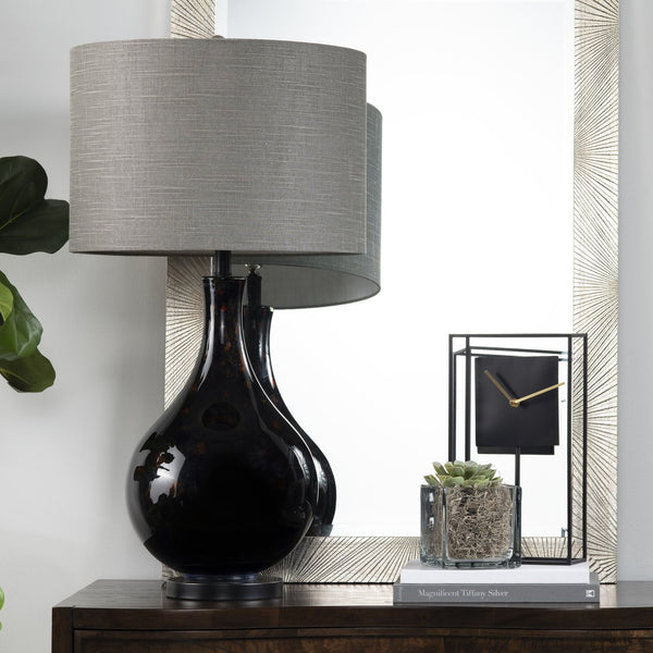 Crestview Collection 33.5"H Elegant Glass Table Lamp - Teardrop Design In Smoky Black & Bronze, Perfect For Any Room!   Cvabs1292