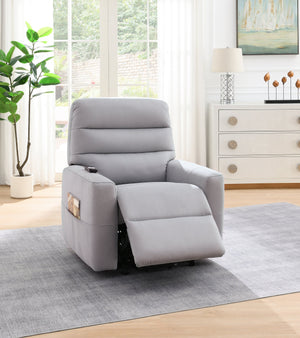 English Elm Freddie Gray Faux Leather Power Lift Recliner Gray with 2 Motors, 180° Lay-Flat, Remote Control B2726P404905