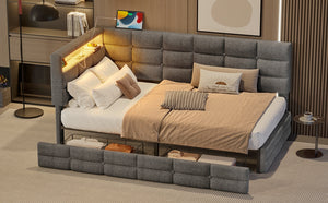 English Elm Upholstered Twin Daybed with 2 Under-Bed Drawers, Headboard Storage, USB-C Charging & LED Lights Gray 41.31 L x 21.42 W x 13.37 H N733P285121E