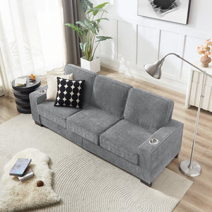 English Elm 83.86"Corduroy comfy sofa with resilient sponge & spring cushions, stylish modern 3-seater for living spaces Gray W1359P215066