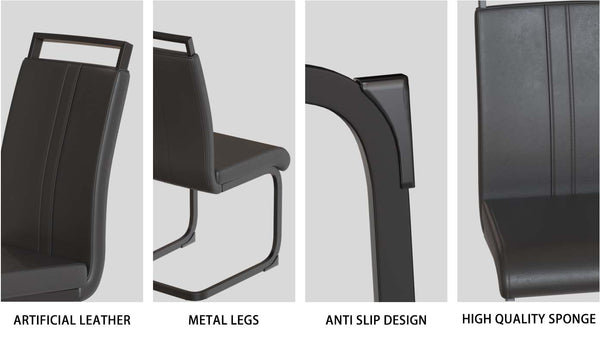 English Elm 63" Modern Medieval Brown Mdf Dining Set With 6 Ergonomic Pu Armless Chairs, Quick Assembly & Style W2189S00666