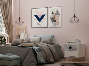 English Elm Rockefeller 20" Nightstand with Drawer and Open Shelf, Metal Splayed Legs, Modern Storage Accent White B365P398142