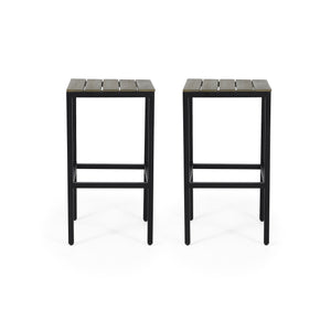 English Elm Christopher Knight Home® - EZRA Outdoor Acacia Bar Stool Set of 2 — Handcrafted Teak Finish Wood Tops, Sturdy Iron Frames Black+Grey 70262.00GRY