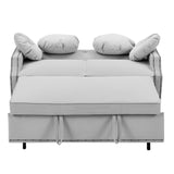 English Elm 54.7" Multiple Adjustable Positions Sofa Bed Stylish Sofa Bed With A Button Tufted Backrest, Two Usb Ports and Four Floral Lumbar Pillows For Living Room, Bedroom,Or Small Space, Light Grey