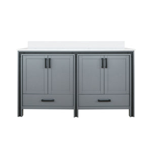English Elm Dark Grey Double Bath Vanity 60" W x 22" D with Cultured Marble Top, Solid Wood, Soft-Close Storage B2731P260711
