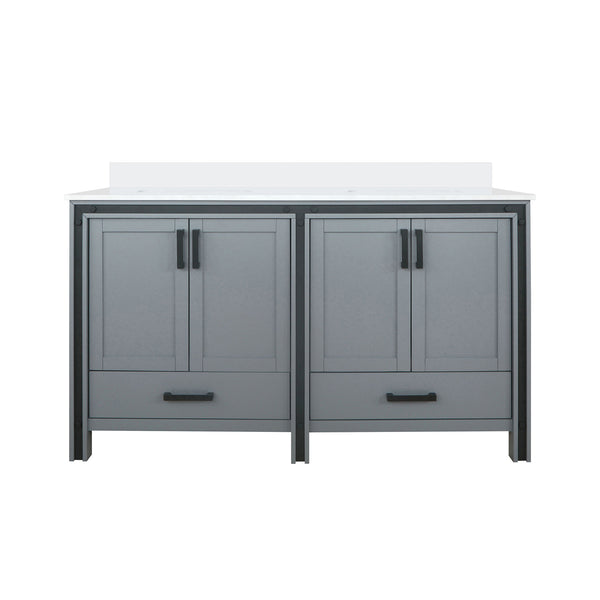 English Elm Dark Grey Double Bath Vanity 60" W x 22" D with Cultured Marble Top, Solid Wood, Soft-Close Storage B2731P260711