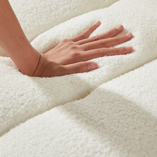 English Elm 1 Seater Modern Lounge Chair Sofa with Teddy Fleece, Wooden Frame, 7 Cushions, Sturdy 250lb Seats Beige W1193S00166