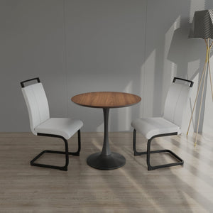 English Elm 31.5" Walnut Tulip Dining Table Set For 2-4, Modern Round Table With White Pu Chairs & Black Legs W2189S00641
