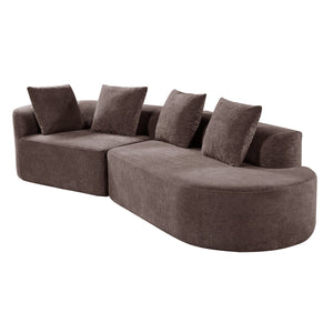 English Elm 116" Curved Sectional Sofa Pearl Fabric Chaise Frameless Sponge Contemporary Living Room Brown N767P388359B