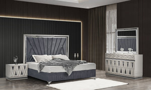 English Elm Lavita Modern 4-Pc Queen Upholstered Bedroom Set With Led Lighting & Hydraulic Storage In River Sand Grey B009S01784