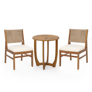 English Elm 3 Piece Acacia Wood Outdoor Bistro Set with Wicker Chairs Teak Finish Patio Balcony N773OD00085B