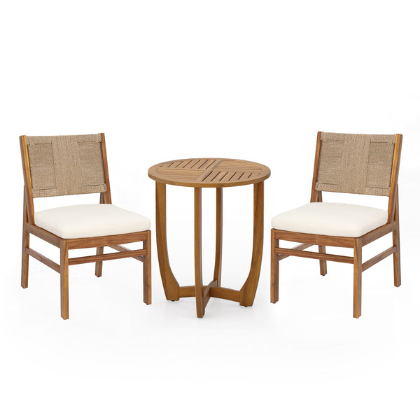 English Elm 3 Piece Acacia Wood Outdoor Bistro Set with Wicker Chairs Teak Finish Patio Balcony N773OD00085B