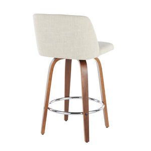 English Elm Toriano Mid-Century Modern Counter Stool Set Of 2 - Walnut Legs, Cream Fabric, Swivel Comfort B202S00385-GIGA
