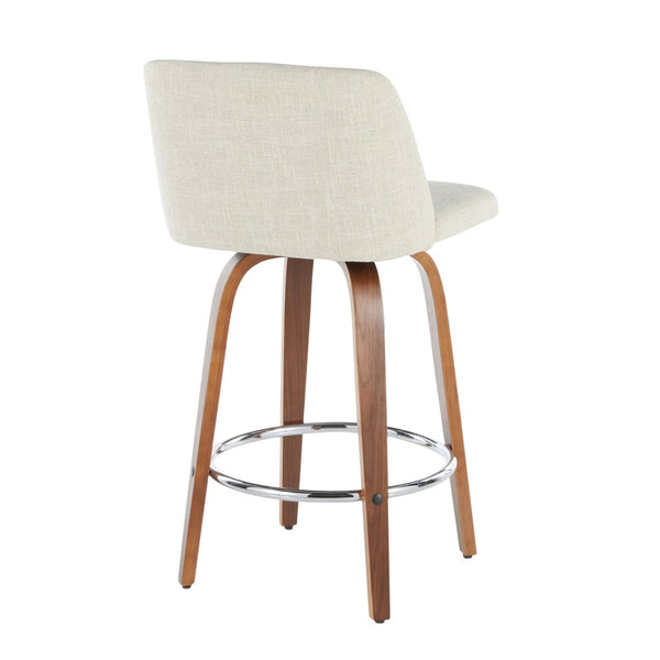 English Elm Toriano Mid-Century Modern Counter Stool Set Of 2 - Walnut Legs, Cream Fabric, Swivel Comfort B202S00385-GIGA