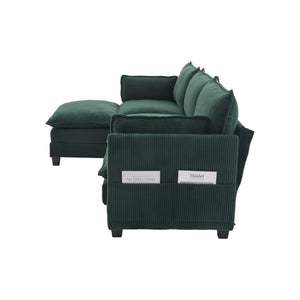 English Elm United We Win Modular Corduroy Sectional with Ottoman Low Profile Living Room Couch Emerald W1568S00257