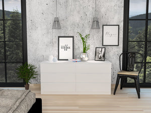 English Elm 6 Drawer Double Dresser with Superior Top, 60.4" Wide Engineered Wood, Smooth Metal Rails, FSC Certified White 35.83 L x 24.02 W x 5.91 H B097S00161