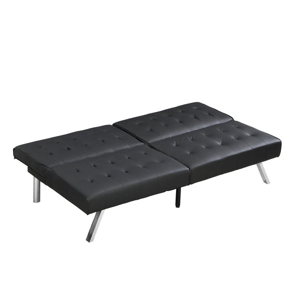 English Elm Wood Frame Futon Sofa Bed With Stainless Steel Legs - Versatile Black Pvc Design For Any Space W2297P247530-GIGA