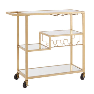 Homelegance By Top-Line Samar Glass Top Metal Bar Cart Gold Steel
