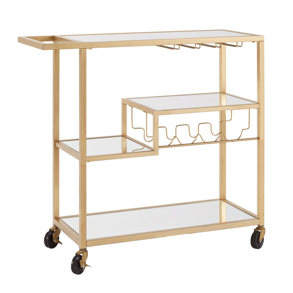 Homelegance By Top-Line Samar Glass Top Metal Bar Cart Gold Steel