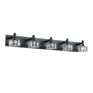 English Elm Modern 5 Light Matte Black Vanity Fixture Crystal Glass Shades Bathroom Led W1340P206826