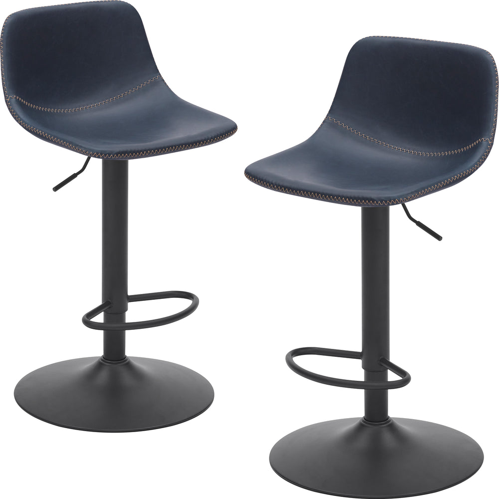 English Elm Adjustable Swivel Barstools Set of 2 Pu Leather Industrial Mid-century Kitchen Island Seating Blue T3623P430804