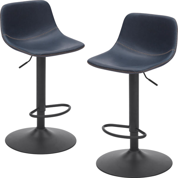 English Elm Adjustable Swivel Barstools Set of 2 Pu Leather Industrial Mid-century Kitchen Island Seating Blue T3623P430804