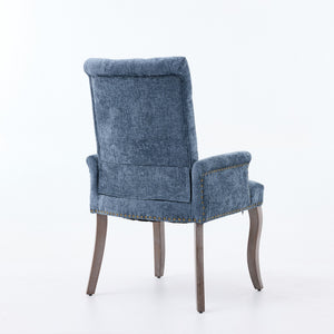 English Elm Upholstered Chenille Club Dining Chair Tufted High Back with Curved Solid Wood Legs Blue W1143P449346