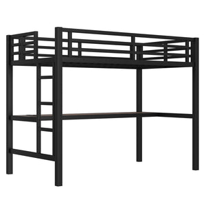 English Elm Metal Twin Loft Bed With Integrated Desk, Power Outlet, Led Lights - Space-Saving Design In Black W1580P372863