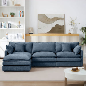 English Elm Modular L-Shaped Sectional Sofa - 102" Blue Chenille Couch With Movable Ottoman For Custom Comfort W1359S00029
