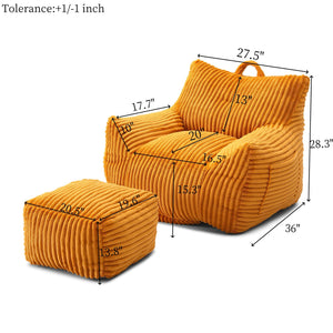 English Elm Giant Plush Bean Bag Chair with Armrests and Footstool for Ultimate Comfort, Durable Corduroy Lounge Sofa Yellow W1117P309392