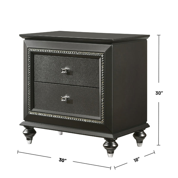 English Elm Solid Transitional Rubberwood Nightstand with 2 Drawers, Textured Front & Sparkling Crystal Trim Finish B016P261446