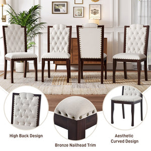 English Elm Upholstered High-Back Dining Chairs Set of 4 with Diamond Tufting, Nailhead Trim & Solid Wood Legs, Durable Comfort for Kitchen, Dining Room, Restaurant Seating Beige,Espresso N752P331360P