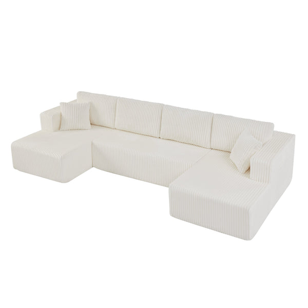 English Elm 132" U-shaped Modular Corduroy Sectional with Deep Foam Cushions for Living Room Beige W5802S00002