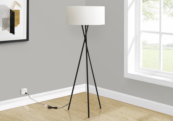 English Elm Lighting, Modern 62" Black Metal Tripod Floor Lamp with Ivory Fabric Shade, 3-Way Dimmer, 150W Max B2710P221313