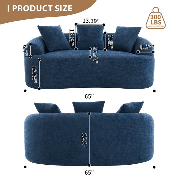 English Elm LY-025S Curved Loveseat Compact 65" Space-Saving Chenille Upholstery, 30D Foam+Spring Comfort Blue W2231P261298