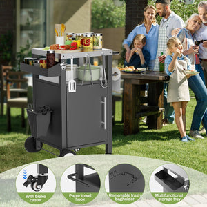 English Elm Outdoor Rolling Bbq Grill Station with Stainless Steel Top Cabinet and Tool Storage W3190P271486