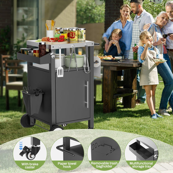 English Elm Outdoor Rolling Bbq Grill Station with Stainless Steel Top Cabinet and Tool Storage W3190P271486