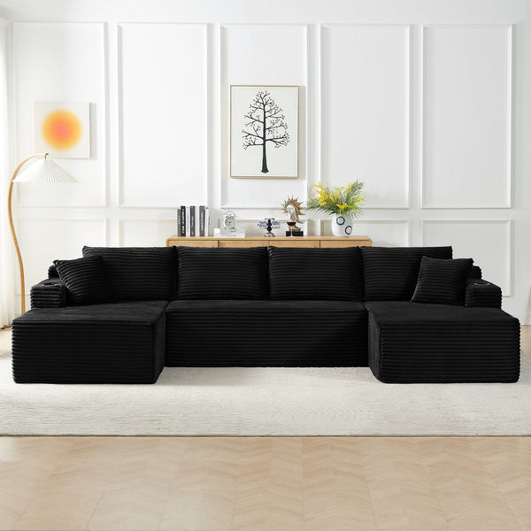 English Elm Sofa-02 Modular Corduroy Sectional Low Profile Design for Urban Living Rooms W2100P395776