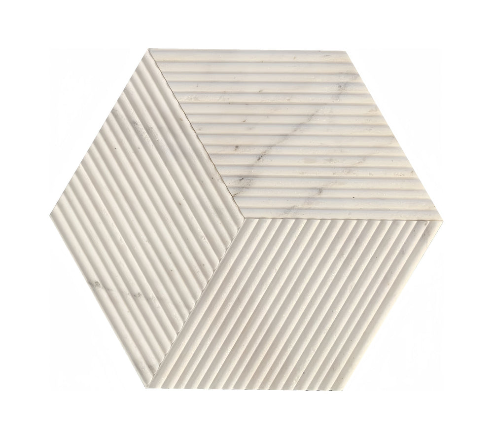 English Elm Hexagon Snow Mountain White Marble Tiles - Textured, 3D Fluted Design For Elegant Bathroom Walls W1696P262342