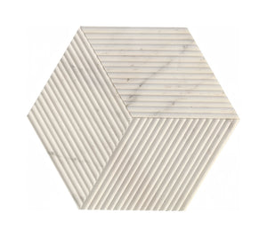 English Elm Hexagon Snow Mountain White Marble Tiles - Textured, 3D Fluted Design For Elegant Bathroom Walls W1696P262342