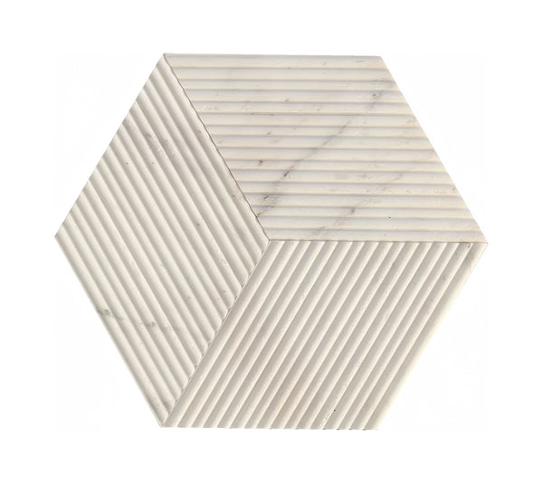 English Elm Hexagon Snow Mountain White Marble Tiles - Textured, 3D Fluted Design For Elegant Bathroom Walls W1696P262342