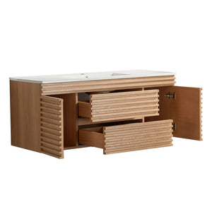 English Elm 48" Floating Bathroom Vanity with Ceramic Basin Two Drawers and Cabinet Storage W1826P308973