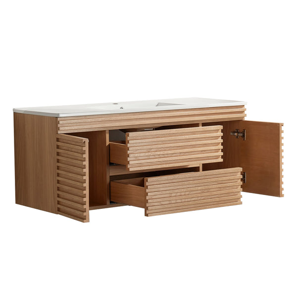 English Elm 48" Floating Bathroom Vanity with Ceramic Basin Two Drawers and Cabinet Storage W1826P308973
