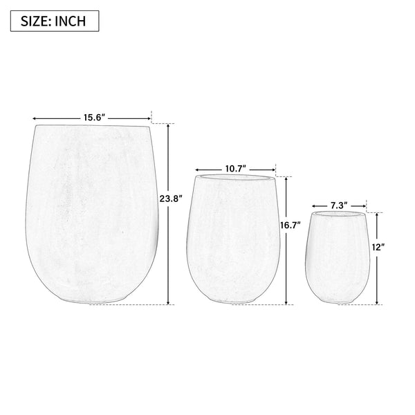English Elm U_style Mgo Round Planter Set Three Piece Outdoor Patio Lightweight Modern Sculptural N711P406658B