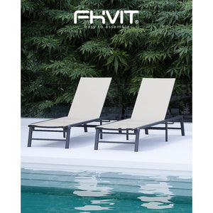 English Elm Assemble-free Outdoor Aluminum Chaise Loungers Stackable Textilene Poolside Set of 2 Beige W5756P485183