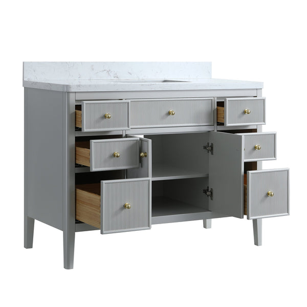 English Elm Fully Assembled 48" Grey Single Sink Bathroom Vanity with Solid Rubberwood, Carrara Top, Soft-Close Drawers W1826P308981
