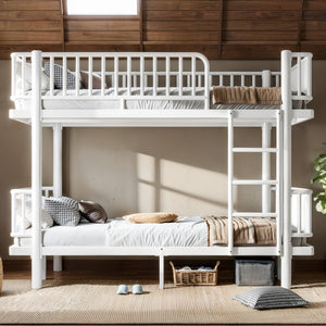 English Elm Twin Over Metal Bunk Bed with Led Lights Usb Ports Drawers and Sofa Conversion Light White W5305S00071