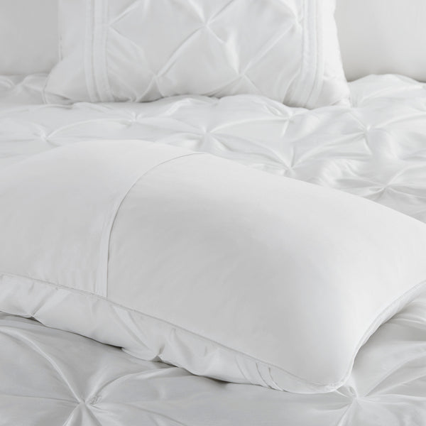 English Elm 7-piece Queen Tufted Pleated Comforter Set with Shams Bed Skirt Decorative Pillows White B035P463183
